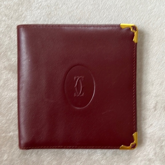 Cartier Other - *Cartier* Embossed Burgandy Soft Leather Bifold Wallet *UNISEX* Goldtone Edges